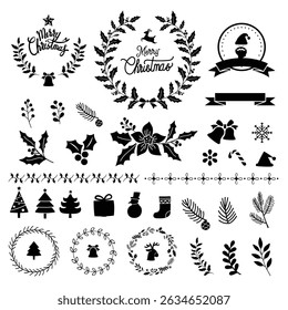 Vector flower and plant silhouette decorative ornament icon set	
