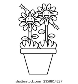 Ilustración de maceta de flores vectorial página Colorante para niños. imprimible.