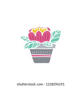 Vector flower in pot isolated on white Perfect for summer greeting cards
