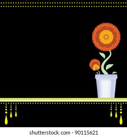 Vector. flower in a pot on a black background