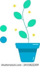vector of flower pots and growing plants using two basic colors