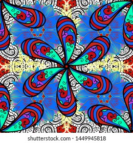 Vector flower print. Floral red, blue and black seamless pattern. Vintage outline illustration. Vector Tender fabric pattern.