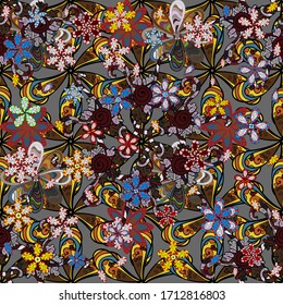 Vector flower print. Vintage outline illustration. Floral brown, gray and black seamless pattern.