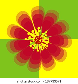 Vector of Flower Red on Yellow and Green Background