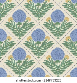 Vector flower retro color flower damask illustration seamless repeat pattern fashion and home decor print fabric digital artwork