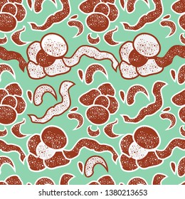 Vector flower seamless background. Mint and brown colors