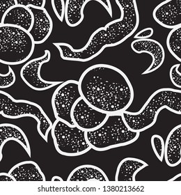 Vector flower seamless background. White stroke flowers on black back