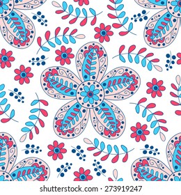 Vector flower seamless pattern. Beautiful print with leaves and flowers.