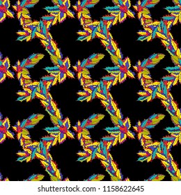 Vector flower seamless pattern in blue, black and yellow colors.