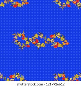 Vector flower seamless pattern in blue, yellow and red colors.