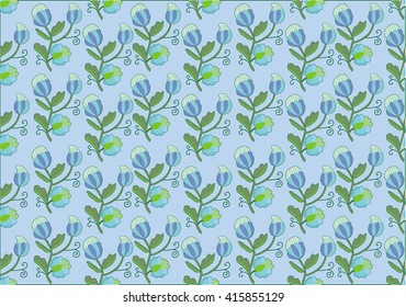 Vector Flower seamless pattern blue
