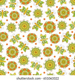 Vector flower seamless pattern. Botanic texture, detailed flowers illustrations. Doodle hand drawn style, folk gentle floral background