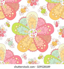 Vector flower seamless pattern. Cute floral rainbow abstract background.