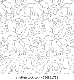 Vector flower seamless pattern. Cute floral abstract background. Black and white background.