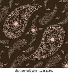 Vector flower seamless pattern element. With mehndi and paisley elements.