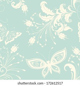 Vector flower seamless pattern element. Elegant texture for backgrounds. With butterfly and flowers.