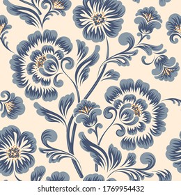 Elemento de padrão sem emenda de flor vector. Textura elegante para planos de fundo. Ornamento floral à moda antiga de luxo clássico, textura perfeita para papéis de parede, têxteis, embrulho.