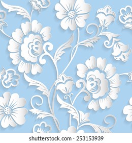 Vector flower seamless pattern element. Elegant texture for backgrounds. 3D elements with shadows and highlights. Paper cut.