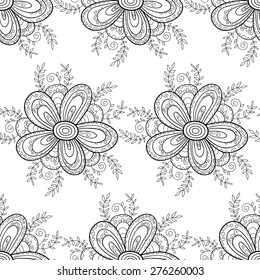 Vector flower seamless pattern.  Lace black seamless pattern.