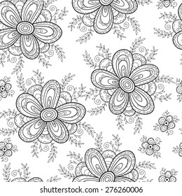 Vector flower seamless pattern.  Lace black and white seamless pattern.