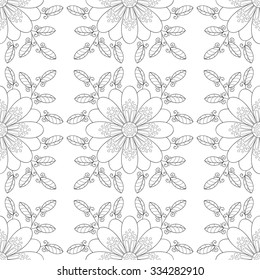 Vector flower seamless pattern. Monochrome print.