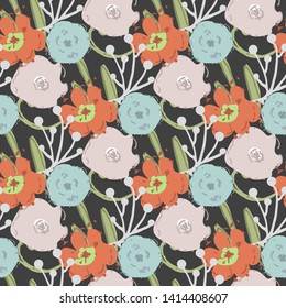 Vector flower seamless pattern on a black background