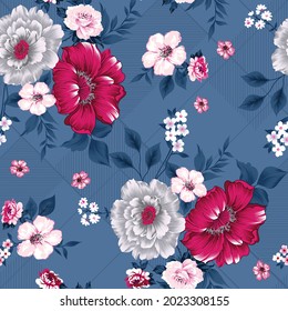 vector flower seamless pattern on blue background