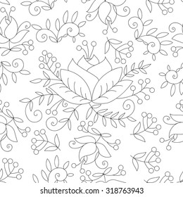 Vector flower seamless pattern. Simple floral background with beautiful abstract flowers. Cute wedding print with swirls and leafs. Black and white pretty colorful wallpaper.