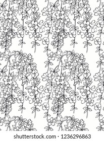 Vector flower seamless pattern,floral background. Line art. - Vector