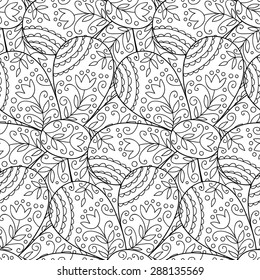 Vector flower seamless pattern.Monochrome black and white background.