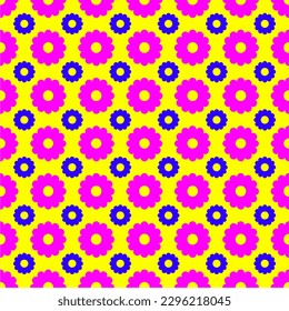 Vector of Flower Seamless which have a yellow background and pink flower and dark blue flower to be children cloth or gift-wrapping paper.