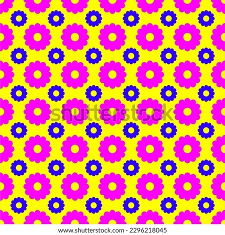 Vector of Flower Seamless which have a yellow background and pink flower and dark blue flower to be children cloth or gift-wrapping paper.