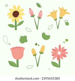vector flower set hand draw illustration element colorful