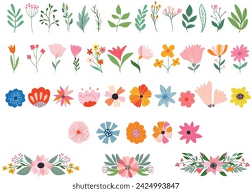 Conjunto de flores vectoriales aisladas sobre fondo blanco ilustración de stock utilizada en el banner de publicaciones de redes sociales y tarjetas.