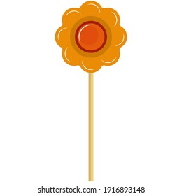 Vector flower shaped lollipop sweet dessert. Sugary caramel candy on stick isolated on white background. Confectionery and sugar food