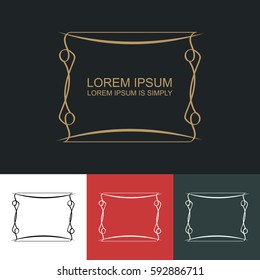 Vector flower shop gold logo design template in trendy linear style. Floral and geometrical frame with space for text. Decorative concept for wedding service, flower shop, florist.