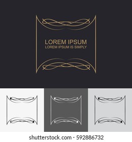 Vector flower shop gold logo design template in trendy linear style. Floral and geometrical frame with space for text. Decorative concept for wedding service, flower shop, florist.