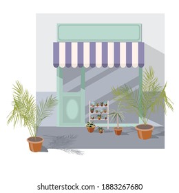 Vector flower shops. The illustration is suitable for the design of postcards, flyers, social media posts, web advertising.