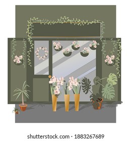 Vector flower shops. The illustration is suitable for the design of postcards, flyers, social media posts, web advertising.