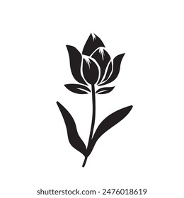 Vector flower silhouette icon on white background,botanical floral plant black vector illustration icon design.