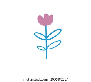 vector flower, simple flower illustration on white background, pink flower in graphic style, cartoon flower in flat style. summer sketch of nature
