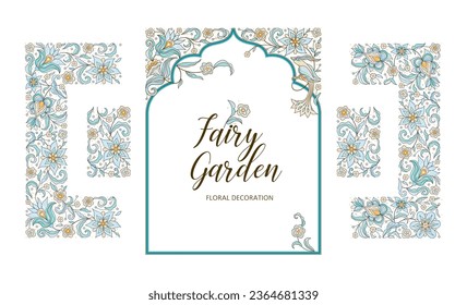 Marco cuadrado de flor vectora, tamaño de página A4 floral, viñetas de esquina, borde, plantilla de diseño de tarjeta. Elementos de estilo oriental. Bordes florales, ilustración floral. Ornamentos. Ornamento étnico aislado