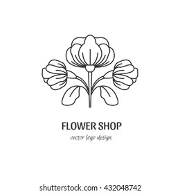 Vector flower symbol. Line style logotype for flower shop isolated on white background and easy to use. Perfect logo for your business. Clean and minimalistic symbols. 