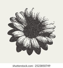 Vector flower trendy retro photocopy grain effect. Modern stipple dots texture for design art. 