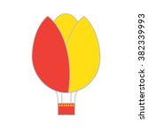 Vector - Flower tulip shaped hot air balloon.Easter, spring, summer time. Simplified, minimalist design with oval, egg-shaped flower. Red and yellow.