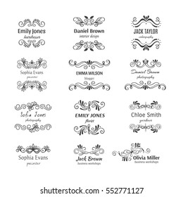 Vector flower unique handdrawn logo template collection. Hand sketched floral shapes for branding design. 