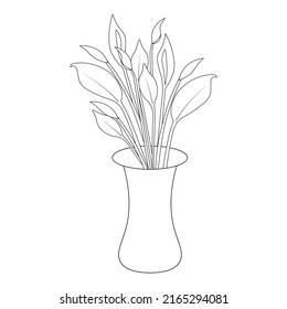 dibujo de la página del libro de coloración de florero de flores vectoriales en línea continua