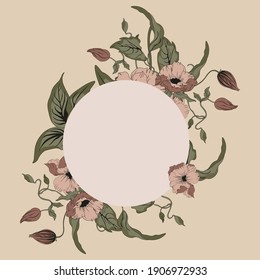 Vector flower wreath. Floral frame for greeting, invitation, wedding cards design.