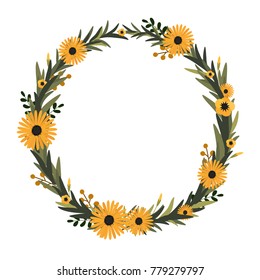 Vector flower wreath. Floral frame for greeting, invitation, wedding cards design.