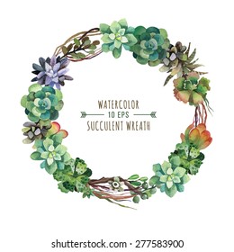 Flor vectorial de suculentos en un estilo acuarela. Vintage floral. Elemento floral decorativo para el diseño de invitaciones, cubiertas, cuadernos y otros elementos. Floral wreath ?1